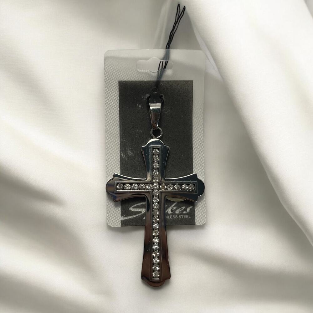 Spikes Stainless Steel Rhinestone Decorated Cross Pendant